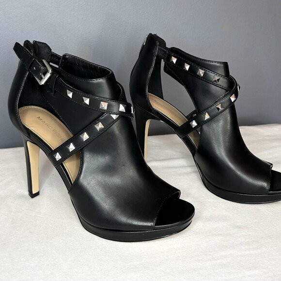 Marc Fisher Shoes Black Mahiya2 Studded Peep Toe Heels Booties - Picture 16 of 16